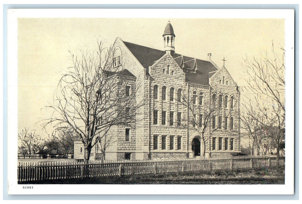 c1940's Catholic School Exterior Roadside Hays Kansas KS Unposted Fence Postcard