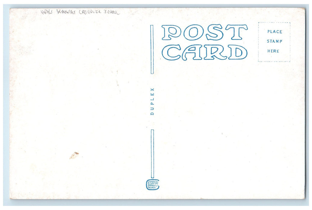 c1940's Catholic School Exterior Roadside Hays Kansas KS Unposted Fence Postcard