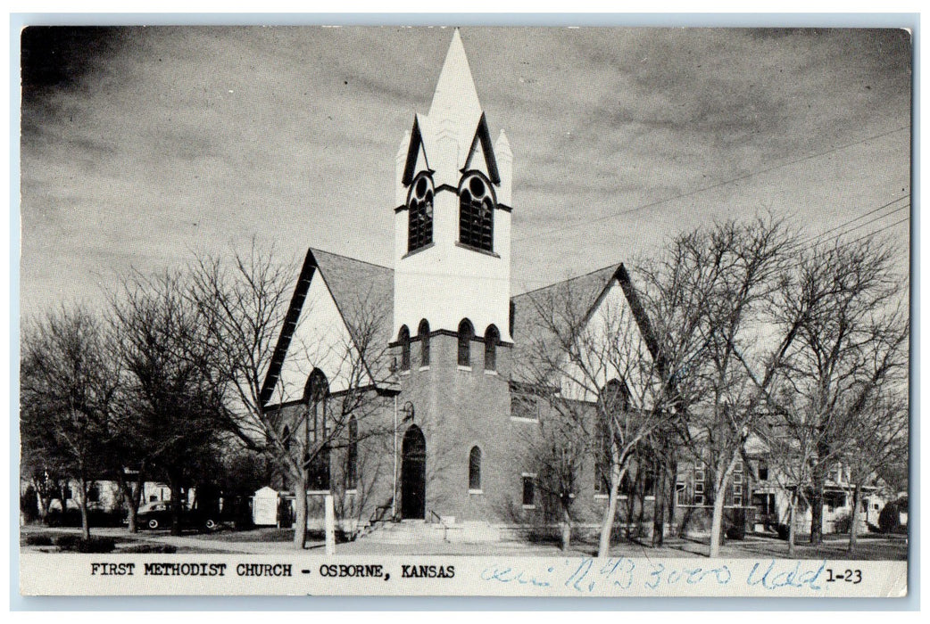 1954 First Methodist Church Exterior Roadside Osborne Kansas KS Posted Postcard