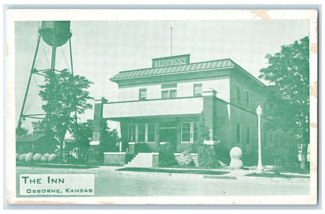 c1940's The Inn Exterior Roadside Osborne Kansas KS Unposted Green Tint Postcard