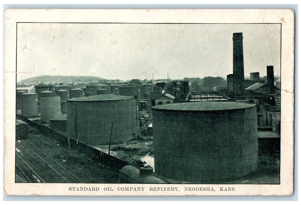 1907 Standard Oil Company Refinery Tanks View Neodesha Kansas KS Posted Postcard