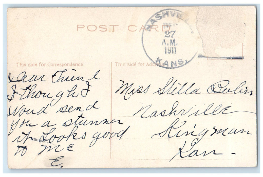 1911 Am Dying To See You Girl Brushing Hair Nashville Kansas KS Posted Postcard