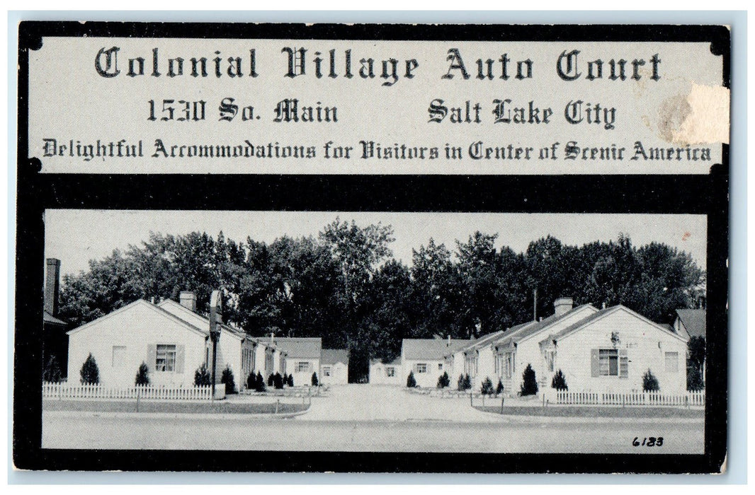 c1940s Colonial Village Auto Court Roadside Salt Lake City Utah UT Tree Postcard