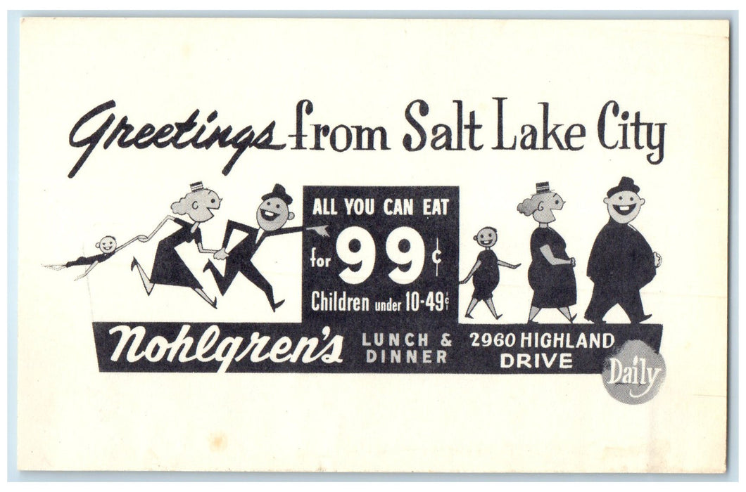 c1940's Greetings From Salt Lake City Utah UT Nohlgren's Restaurant Ad Postcard