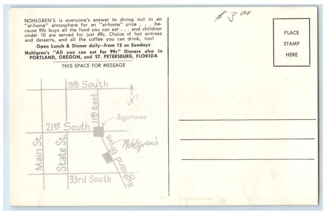 c1940's Greetings From Salt Lake City Utah UT Nohlgren's Restaurant Ad Postcard