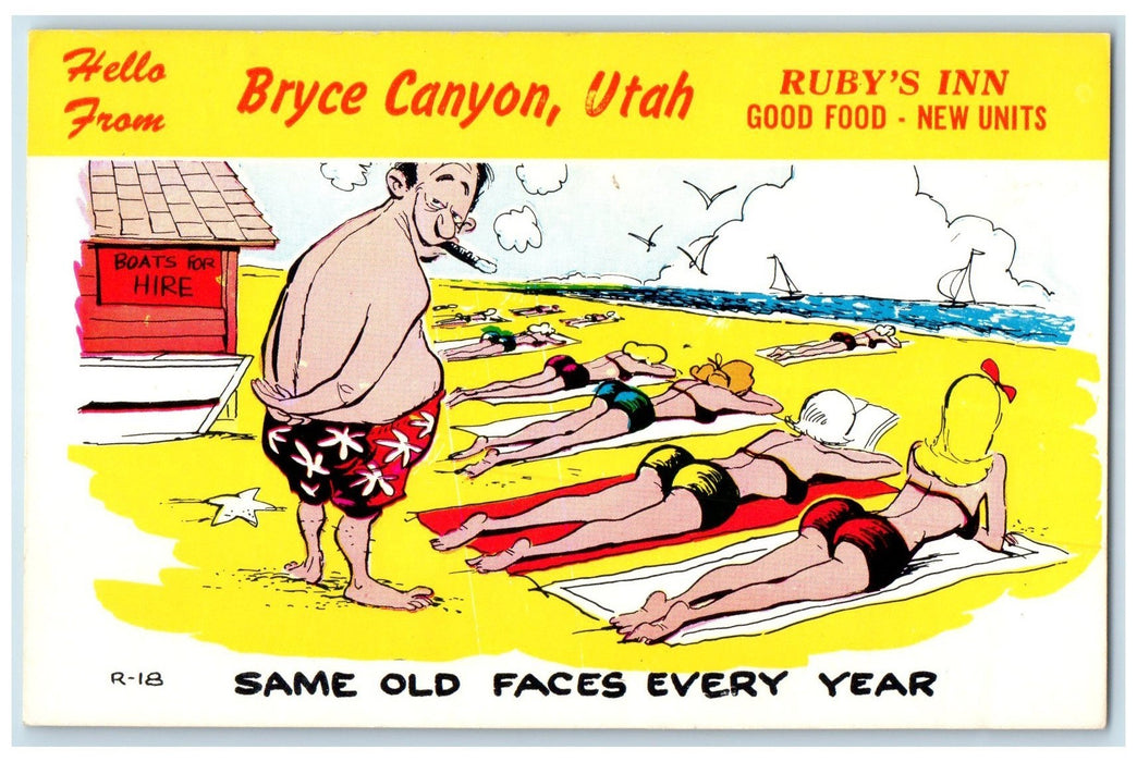 c1960s Hello From Ruby's Inn Girls Tanning Bryce Canyon Utah UT Yachts Postcard