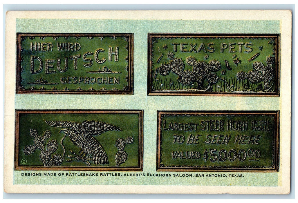 c1910's Designs Made By Rattlesnake Rattles San Antonio TE Unposted Postcard