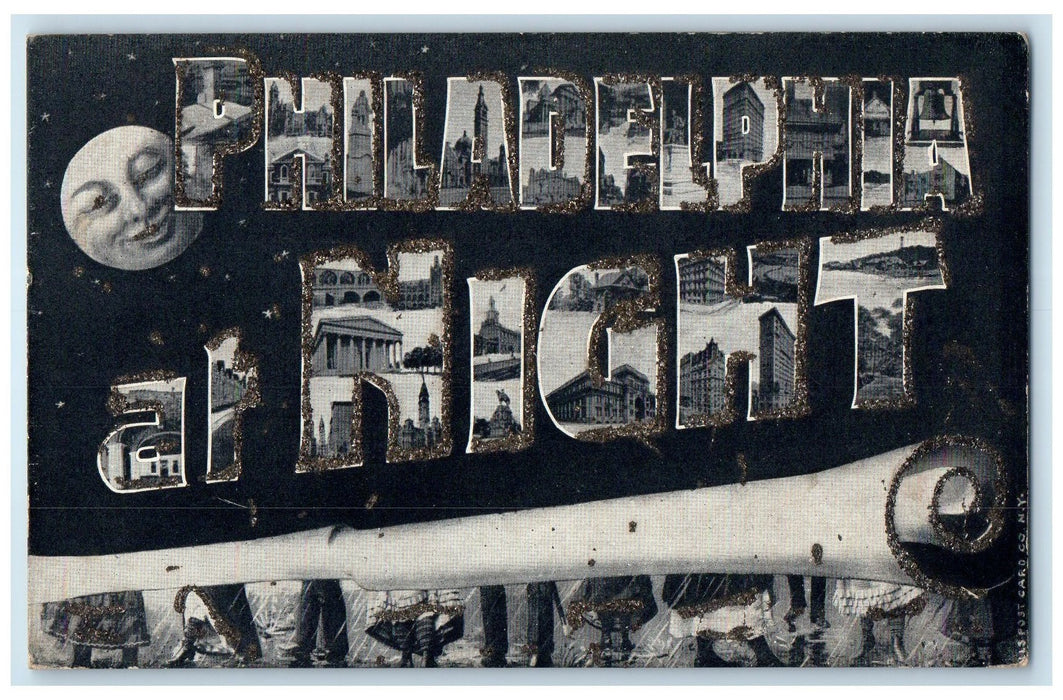 c1905's Large Letter Greetings From Philadelphia At Night PA Unposted Postcard