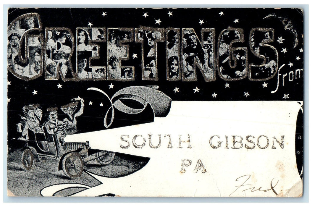 c1905's Large Letter Greetings From South Gibson Pennsylvania PA Moon Postcard