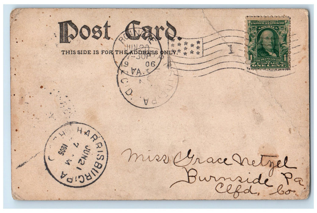 1905 Large Letter Greetings From Roanoke Virginia VA Posted Stars Moon Postcard