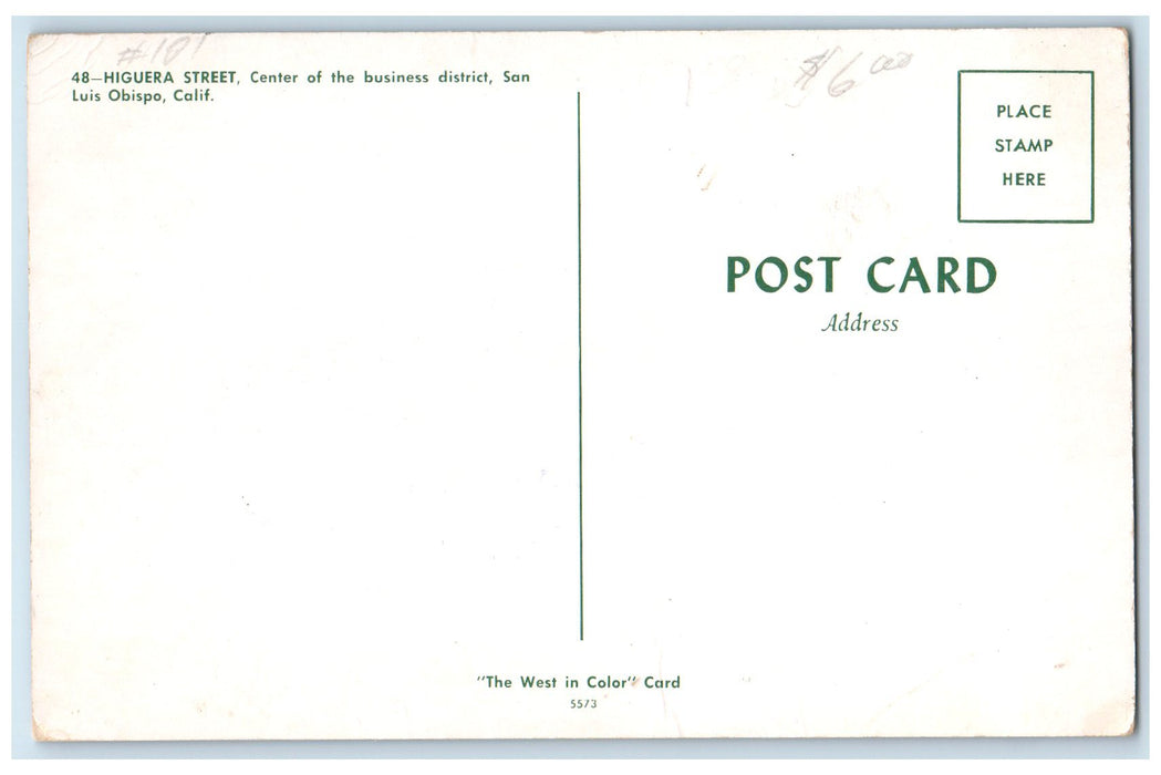c1960s Center Of The Business Higuera St. San Luis Obispo California CA Postcard