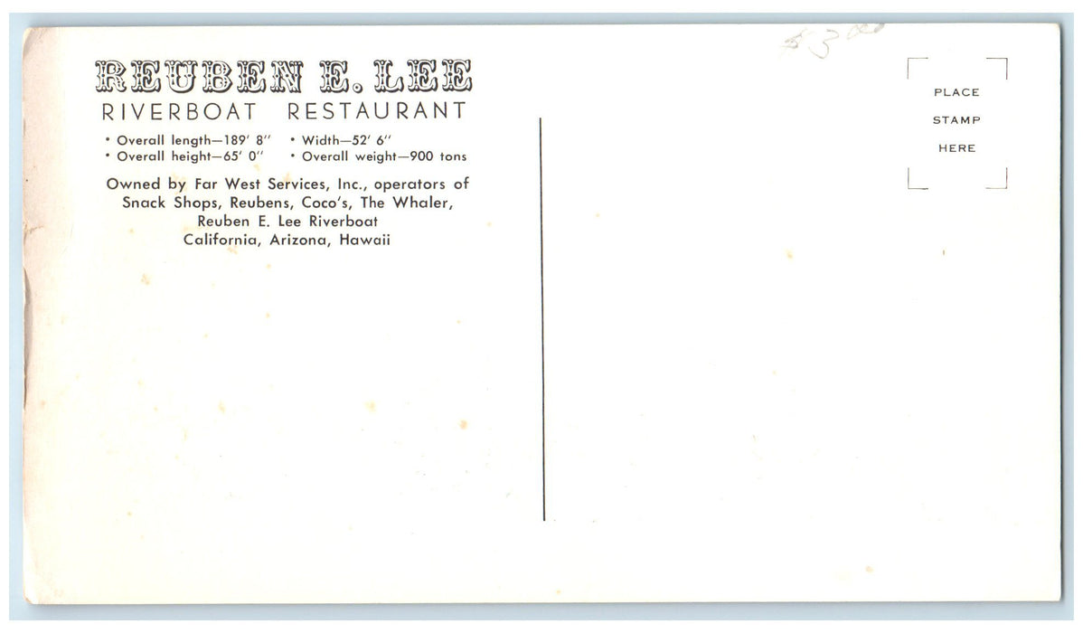 c1960's Reuben E. Lee  Riverboat Restaurant Newport Beach California CA Postcard