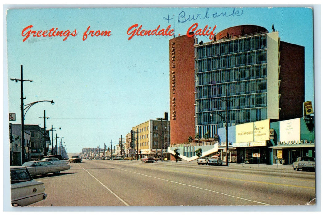 1978 Greetings From Glendale Street Classic Car Buildings California CA Postcard