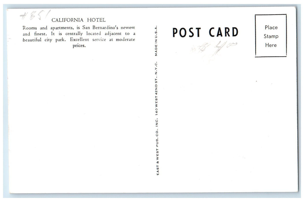 c1920 California Hotel Building Restaurant San Bernardino California CA Postcard
