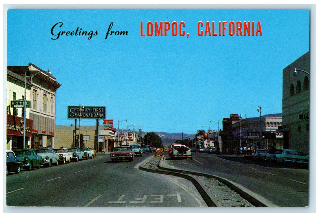 c1950's Greetings From Lompoc Highway Business District California CA Postcard