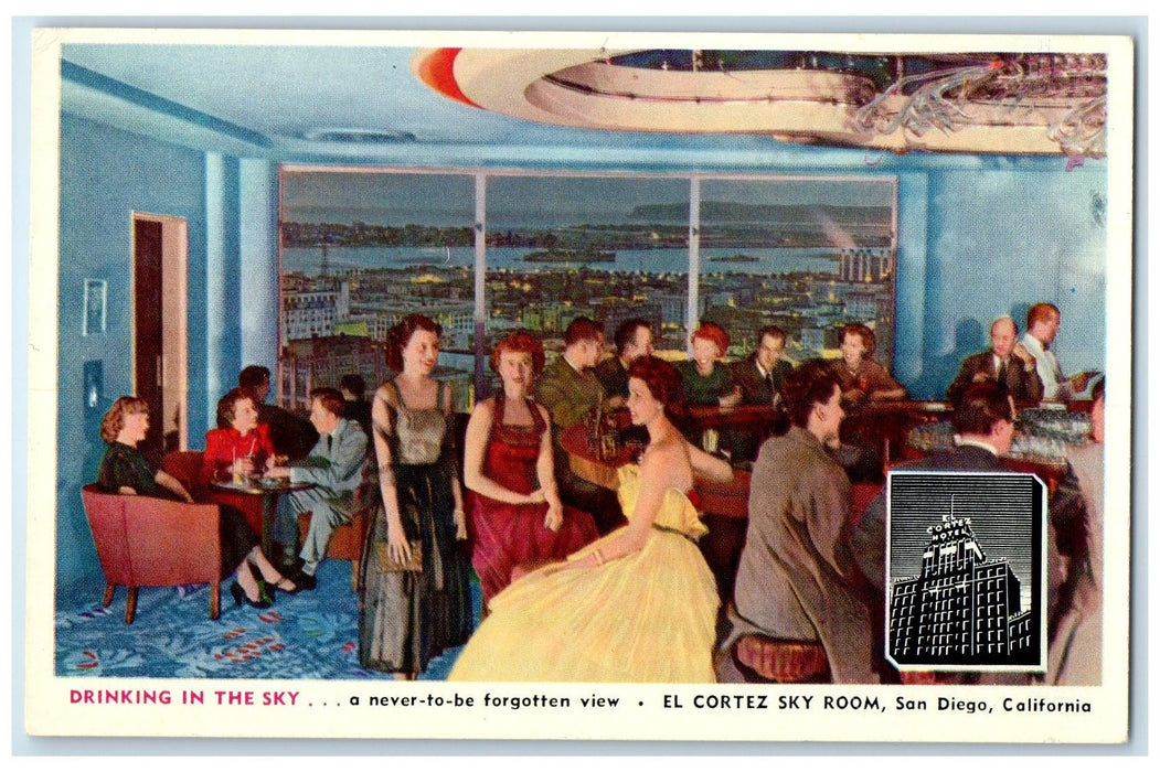 c1920 El Cortez Hotel Sky Room Guest Restaurant San Diego California CA Postcard