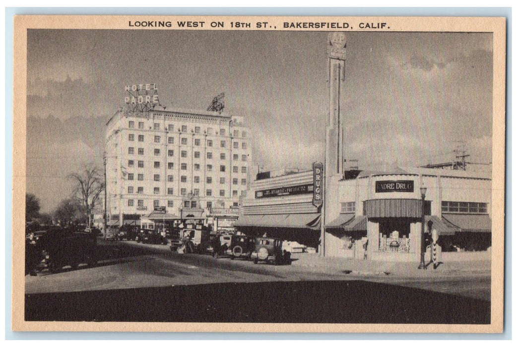 c1920 Looking West On 18th Street Classic Car Bakersfield California CA Postcard