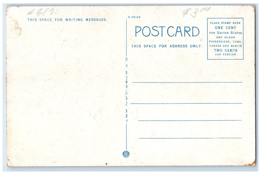 c1920's High School Campus Building Road US Flag Redlands California CA Postcard