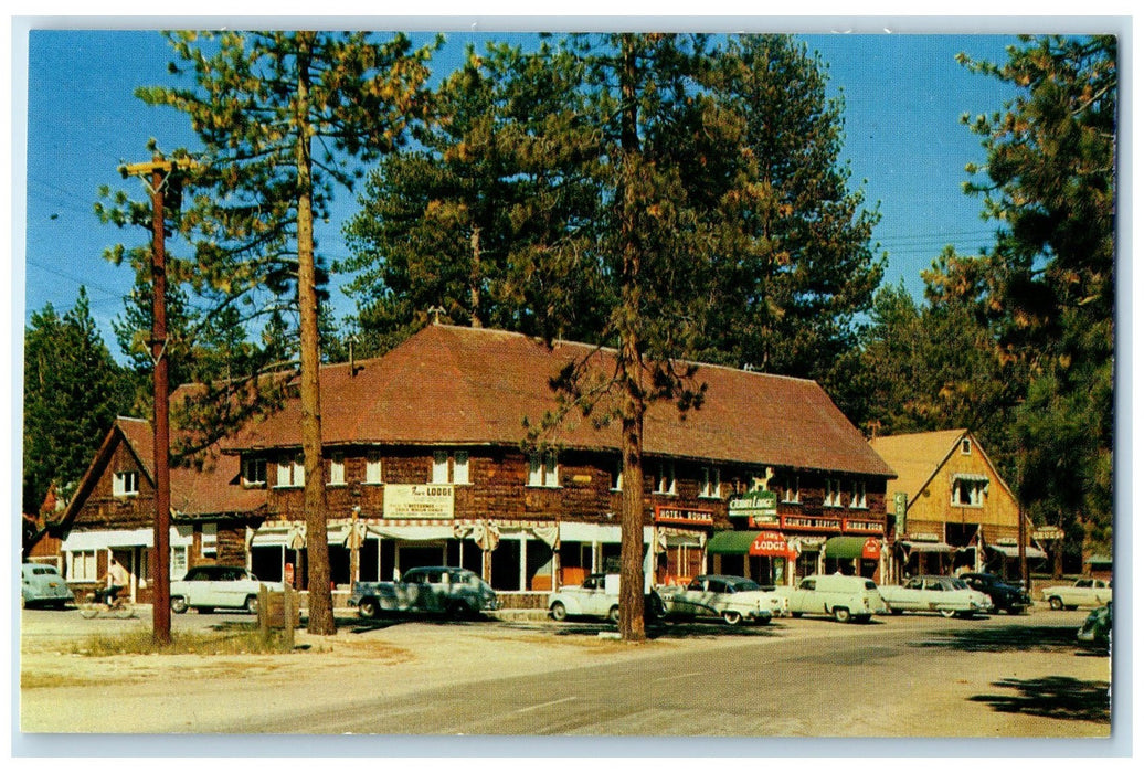 c1950's Lodge Restaurant Classic Cars Roadside Fawnskin California CA Postcard