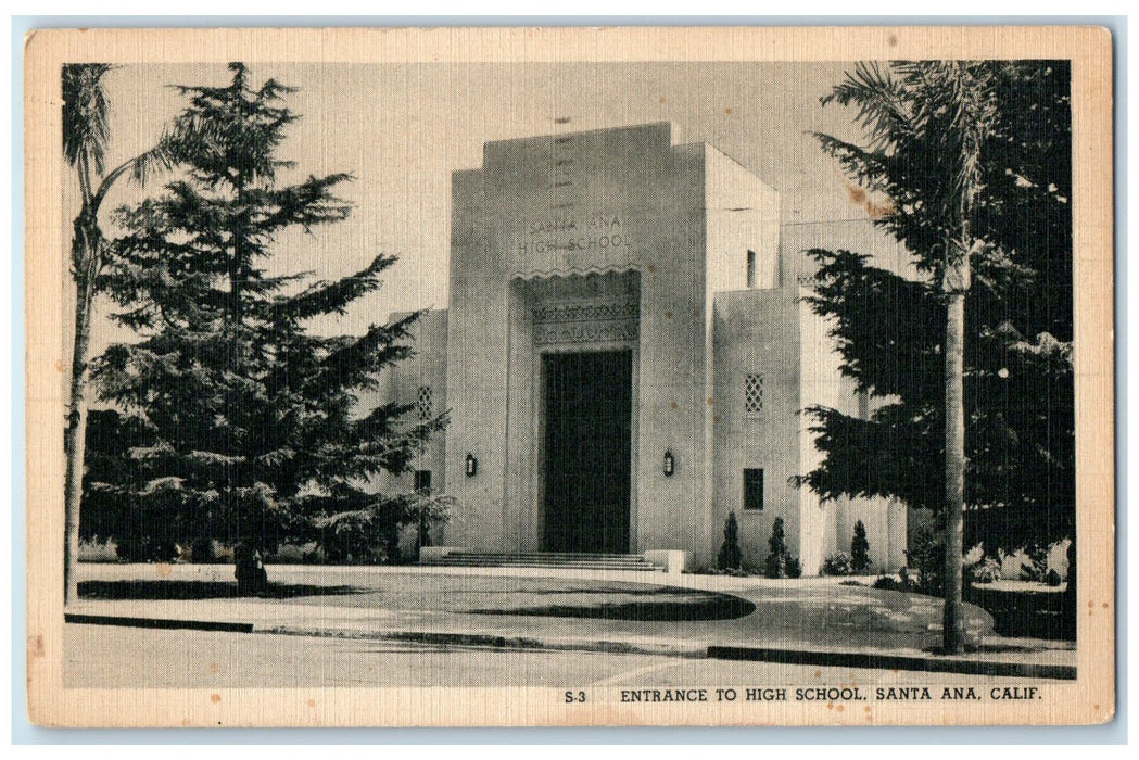 1940 Entrance To High School Campus Building Santa Ana California CA Postcard