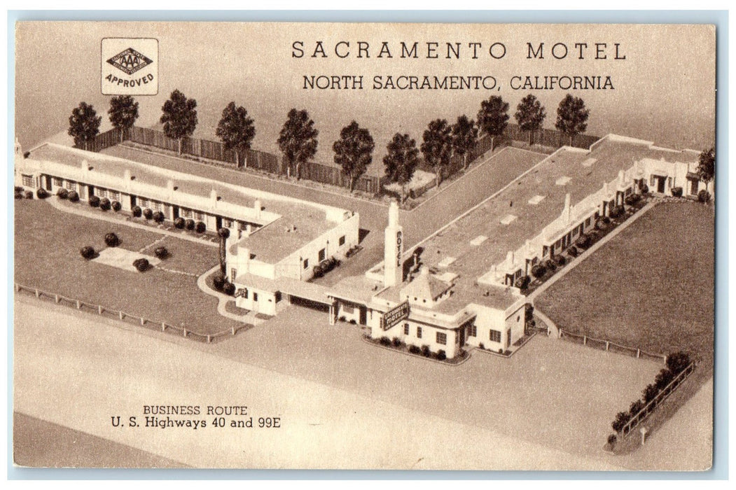 c1950's Sacramento Motel Restaurant Building View North Sacramento CA Postcard