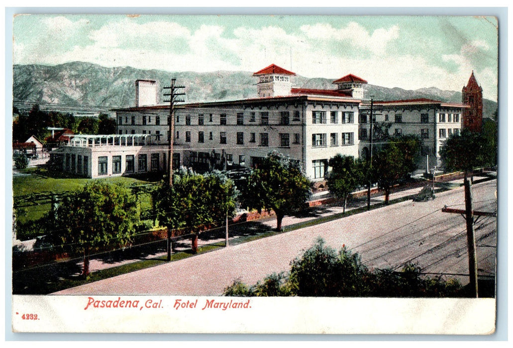 c1910's Hotel Maryland Restaurant Building Road Pasadena California CA Postcard