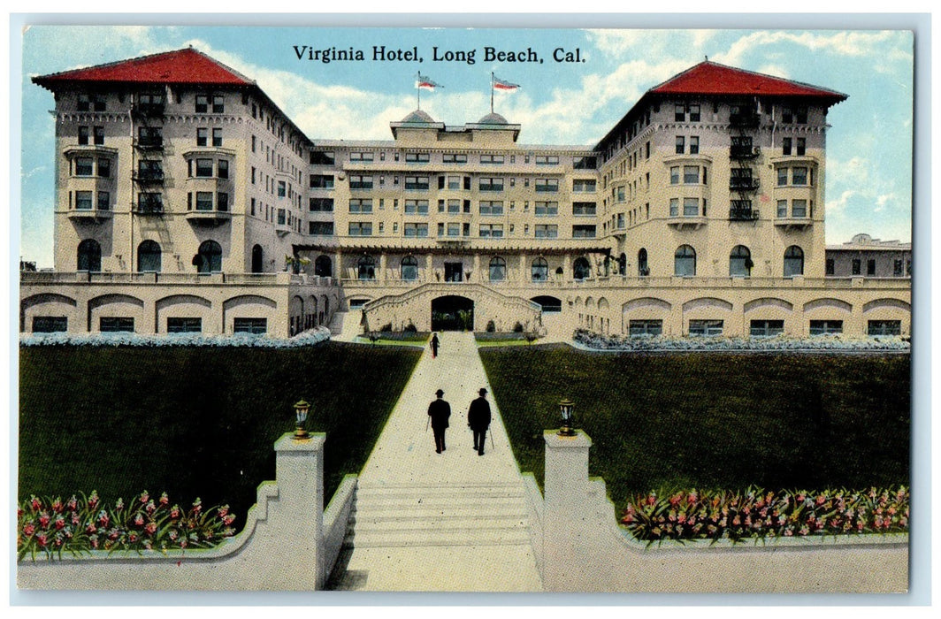 c1910's Virginia Hotel Gentle Man Restaurant Long Beach California CA Postcard