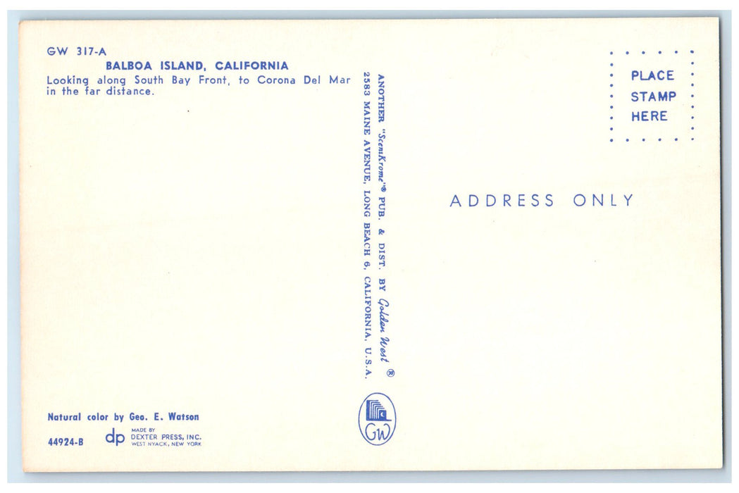 c1950's Bay Front Boating Bathing Swimming Balboa Island California CA Postcard