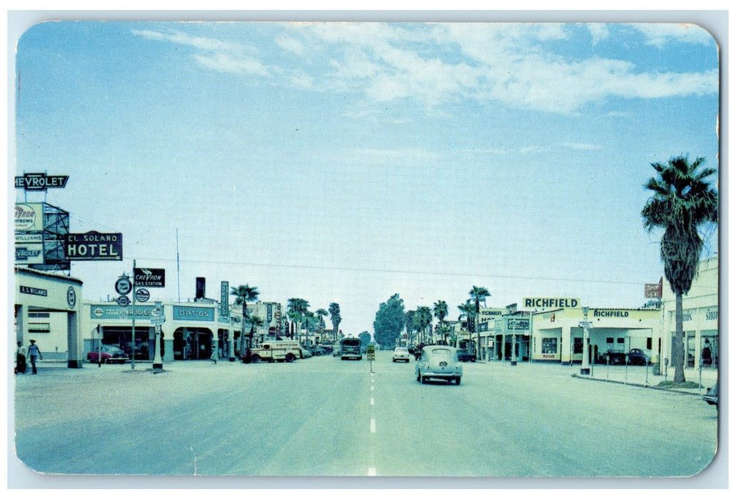 c1950 Main Business Street Establishments Downtown Blythe California CA Postcard