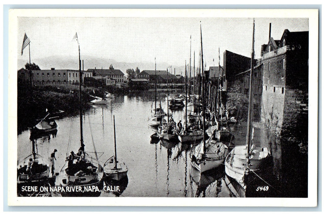c1920's Scene On Napa River Sailboats Docking View Napa California CA Postcard
