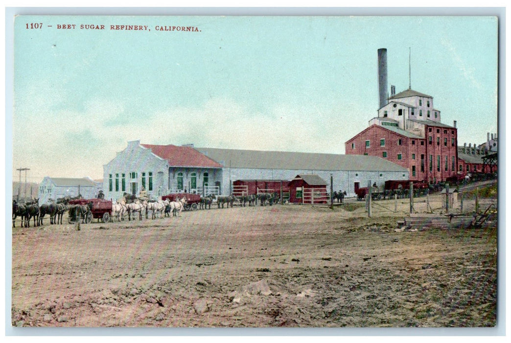 c1950's Beet Sugar Refinery Horse Wagon Cargo Building California CA Postcard
