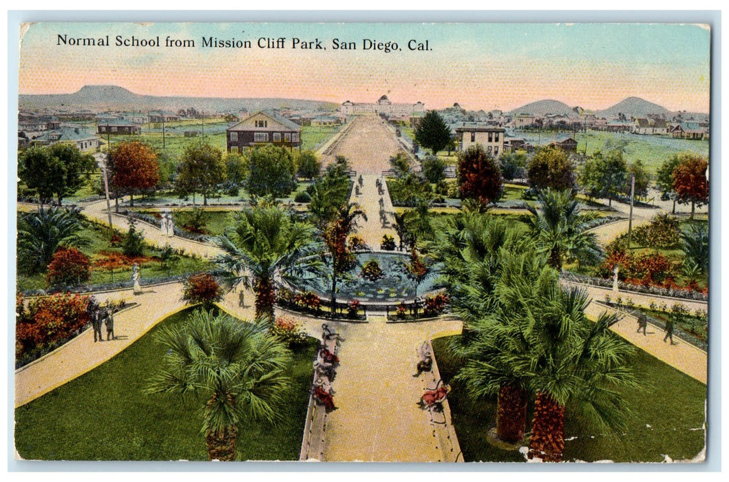 1911 Normal School From Mission Cliff Park View San Diego California CA Postcard