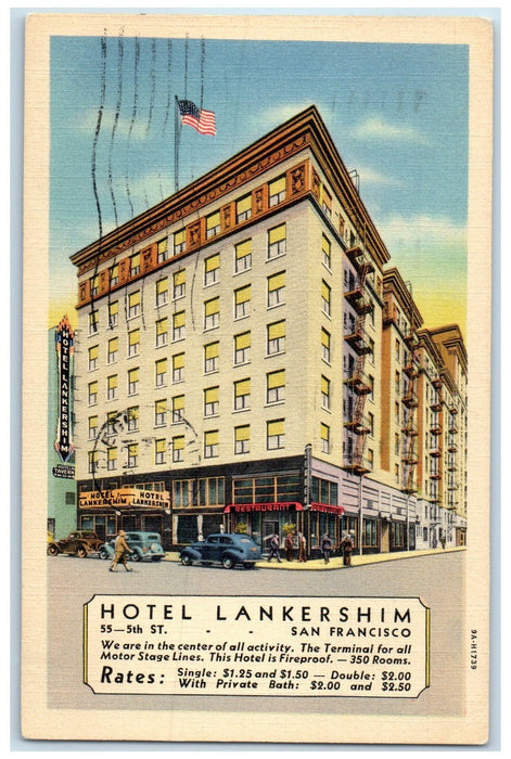 c1920 Hotel Lankershim Restaurant Building San Francisco CA Advertising Postcard