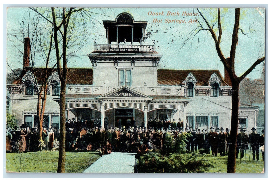 1912 Ozark Bath House Exterior People Scene Hot Springs Arkansas AR Postcard