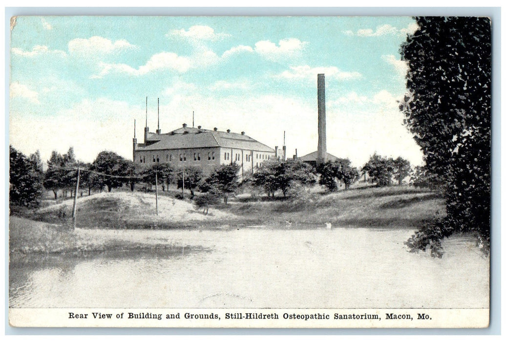 c1920's Rare View Building & Grounds Still Hildreth Macon Missouri MO Postcard