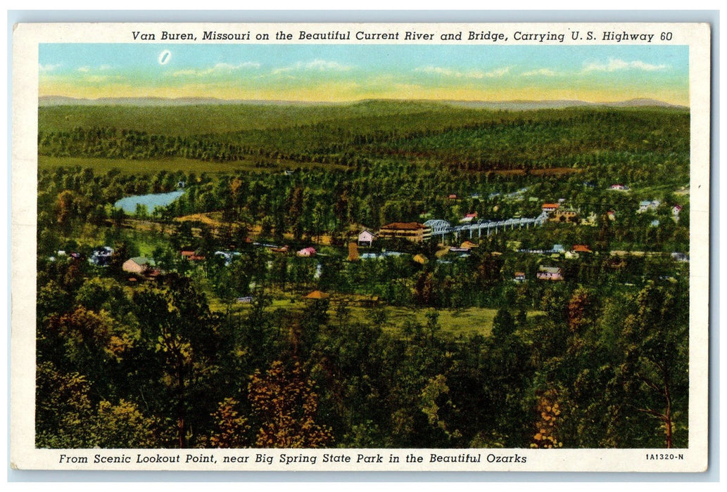 c1920 Current River & Bridge Carrying US Highway Van Buren Missouri MO Postcard