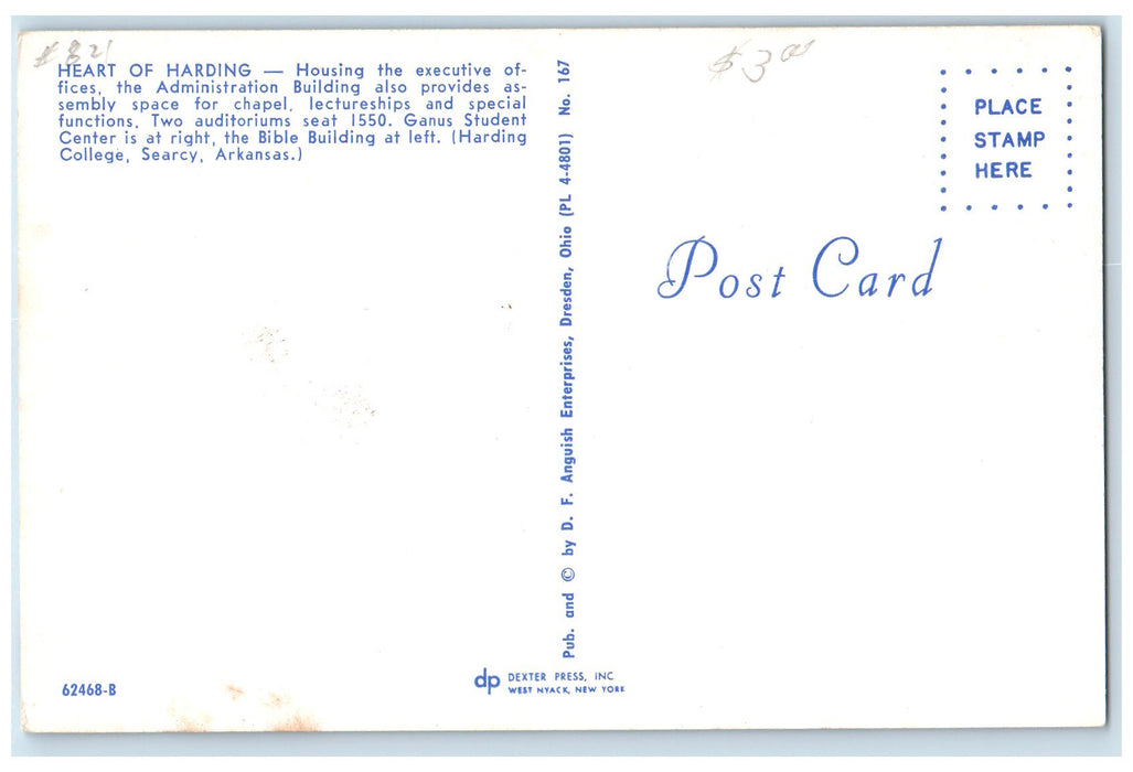c1960s Heart Of Harding Administration Building Searcy Arkansas AR Tree Postcard