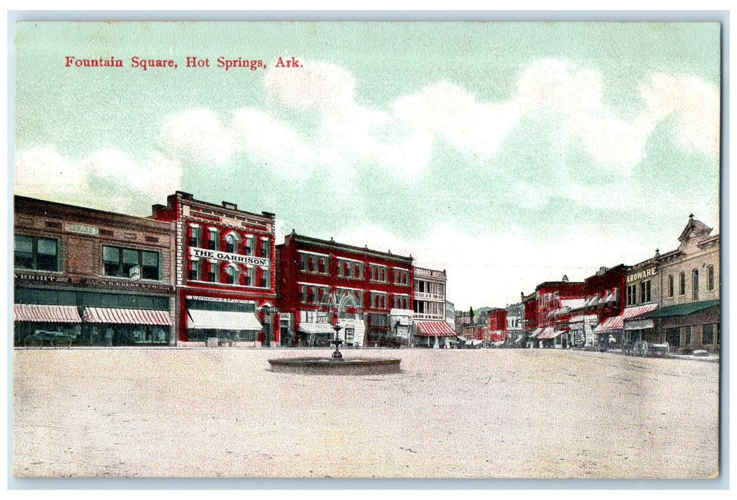 c1910s Fountain Square Buildings Scene Hot Springs Arkansas AR Unposted Postcard