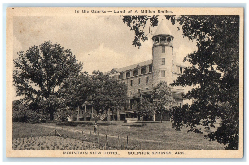 c1940's Mountain View Hotel Sulphur Springs Arkansas AR Unposted Trees Postcard