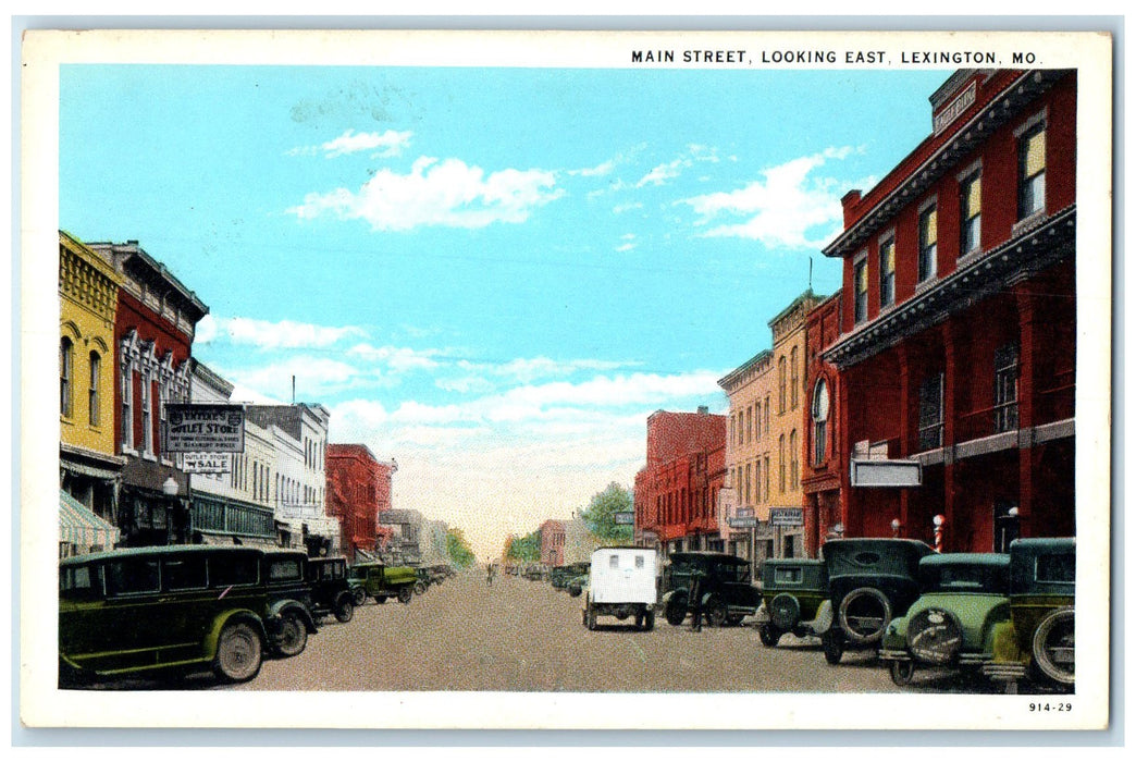 c1920's Main Street Looking East Classic Cars Lexington Missouri MO Postcard