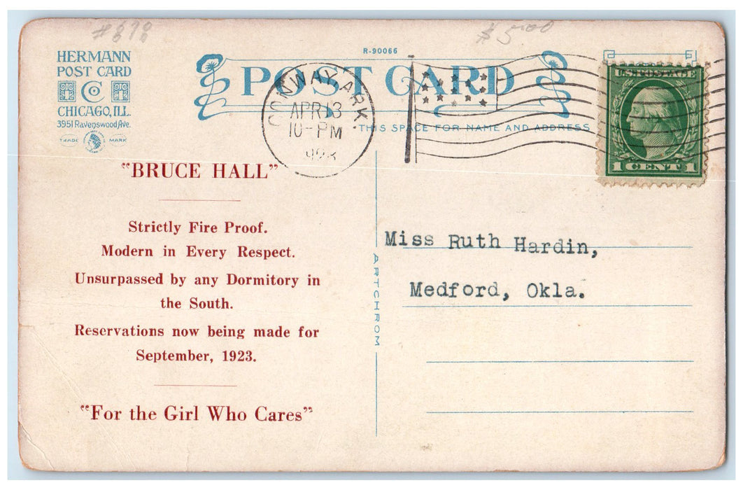 1923 Bruce Hall Central College Exterior Conway Arkansas AR Posted Tree Postcard