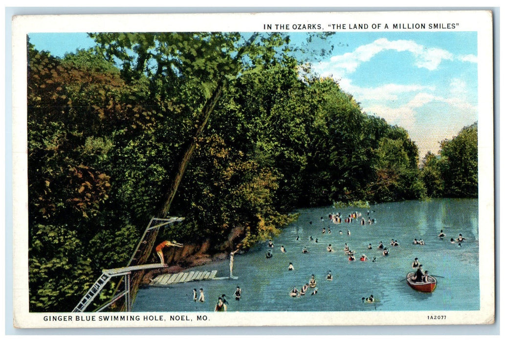 c1920's Ginger Blue Swimming Hole Bathing Boating Lake Noel Missouri MO Postcard