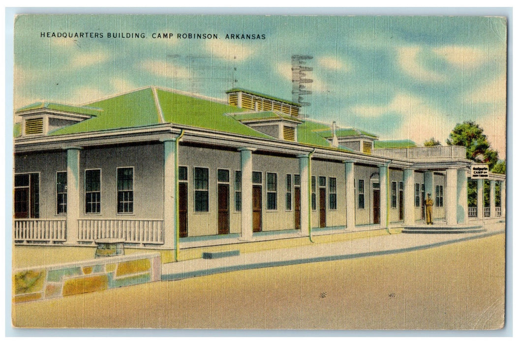 1942 Headquarters Building Scene Camp Robinson Little Rock Arkansas AR Postcard