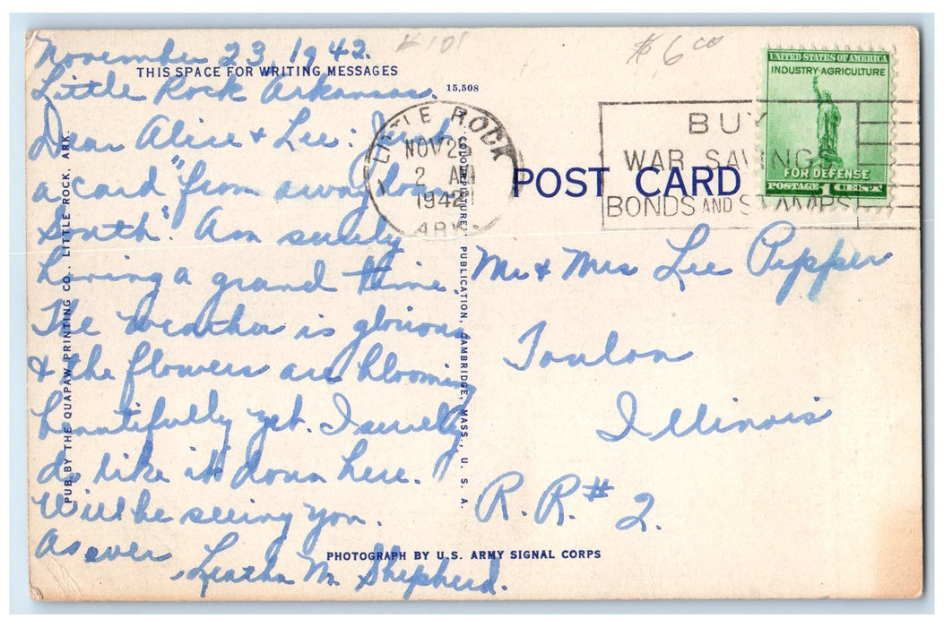1942 Headquarters Building Scene Camp Robinson Little Rock Arkansas AR Postcard
