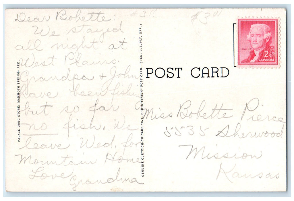 c1960s World's Largest Spring Scene Mammoth Spring Arkansas AR Unposted Postcard