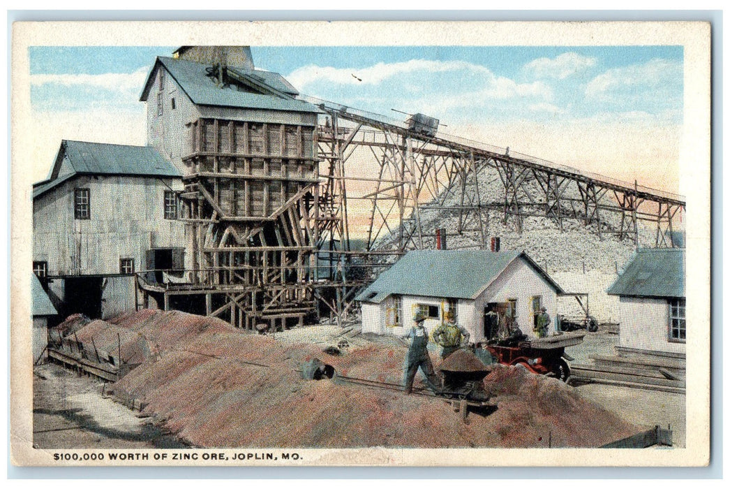 c1920's Zinc Ore Worth $100,000 Miners Electric Cart Joplin Missouri MO Postcard