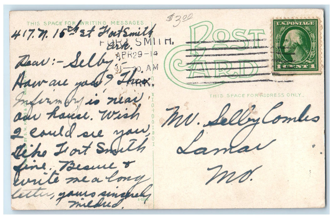 1914 St. Edwards Infirmary Exterior View Forth Smith Arkansas AR Posted Postcard