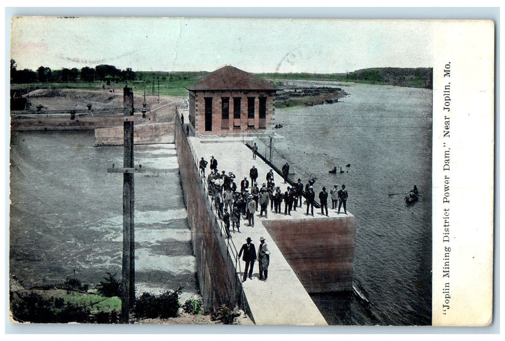 1907 Joplin Mining District Power Dam Crowd Boating Joplin Missouri MO Postcard