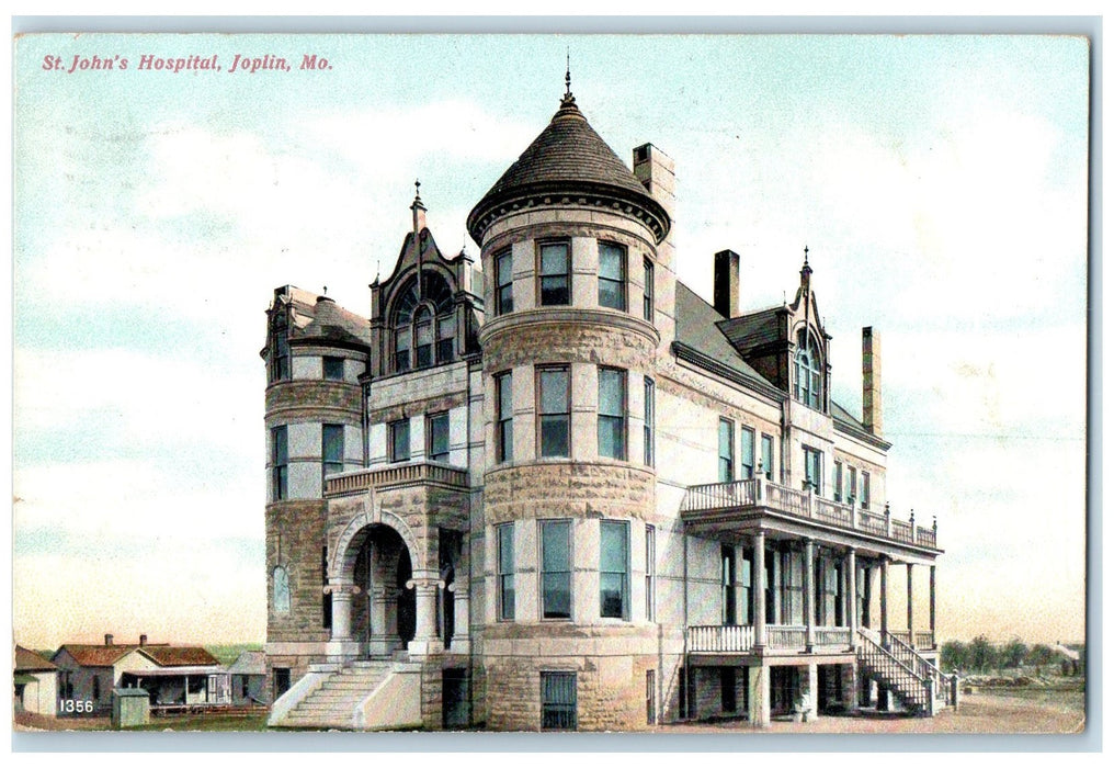 1907 St. John's Hospital Building Steps Entrance Joplin Missouri MO Postcard