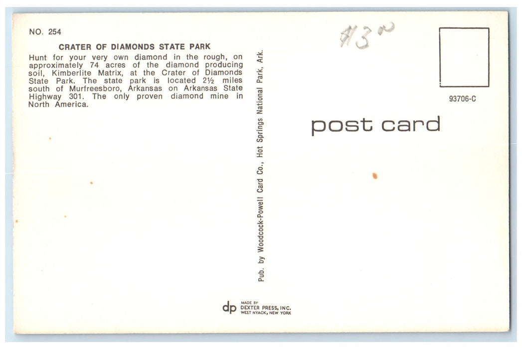 c1960's Crater Of Diamonds State Park Murfreesboro Arkansas AR Unposted Postcard